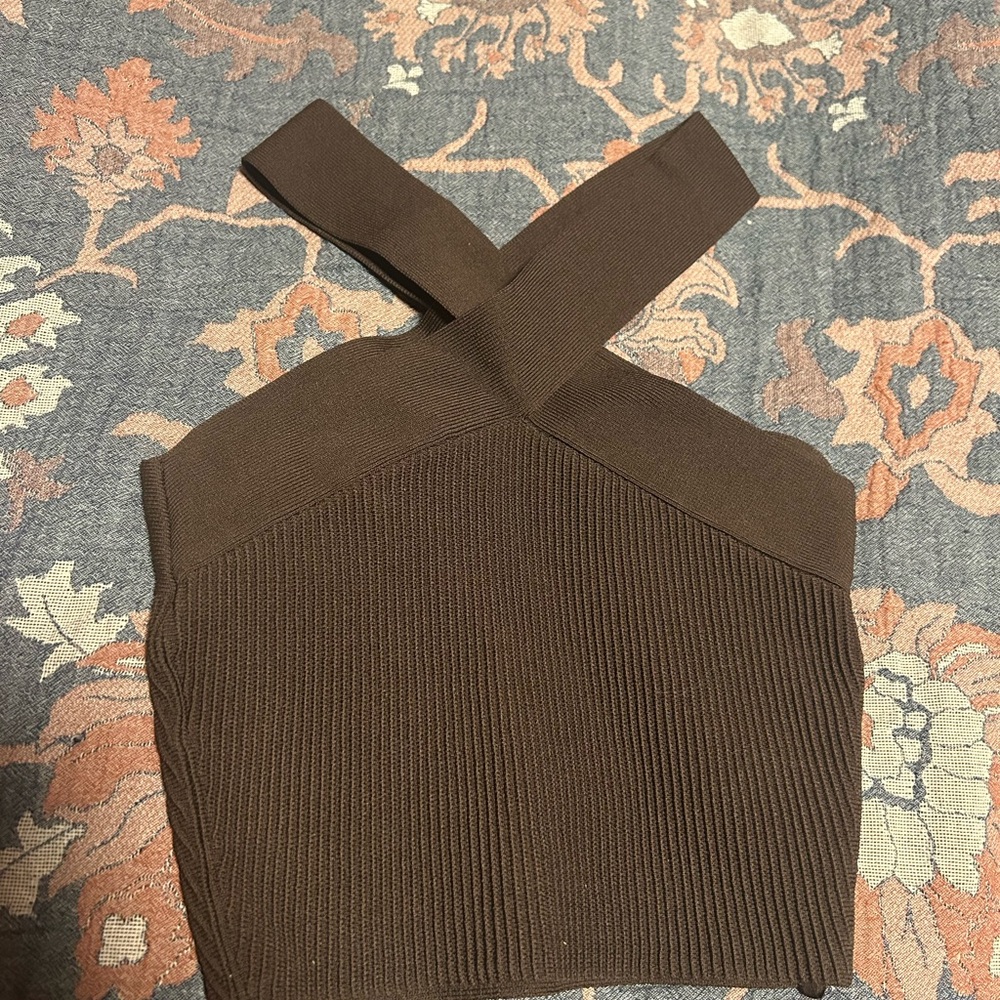 Aritzia Brown Ribbed Knit Halter Top